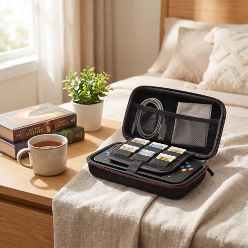 2DS XL 3DS Carrying Case, Hard Shell Storage Bag with 16 Game Cartridges Slots and Removable Pocket, Made of Premium Nylon, Lightweight and Travel Friendly, for Game Console and