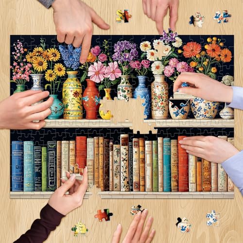 500 Piece Puzzle for Adults Puzzle, Beautiful Bookshelf Jigsaw Puzzle 500 Pieces, Flowers and Vase Jigsaw Puzzles for Adults Seniors, Fun Decor Challenging Family Games Holiday Party Gifts 20.5×15 in - style: Beautiful Bookshelf