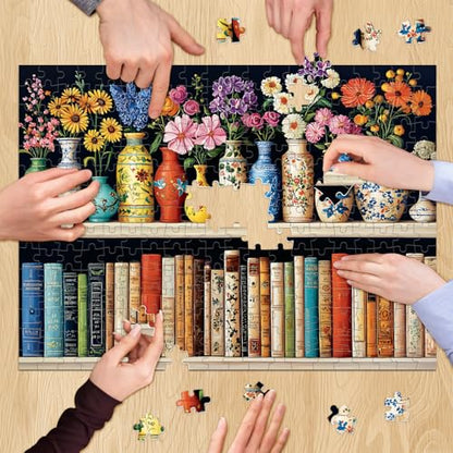 500 Piece Puzzle for Adults Puzzle, Beautiful Bookshelf Jigsaw Puzzle 500 Pieces, Flowers and Vase Jigsaw Puzzles for Adults Seniors, Fun Decor Challenging Family Games Holiday Party Gifts 20.5×15 in - style: Beautiful Bookshelf