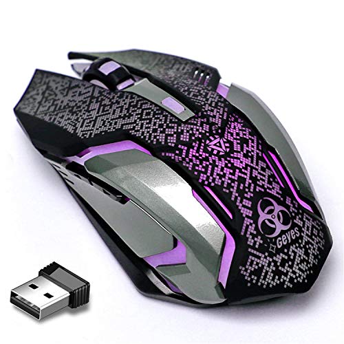 VEGCOO Wireless Gaming Mouse, C8 Wireless Rechargeable Mouse with Colorful LED Lights and 2400/1600/1000 DPI for Laptop and Computer (C9 Silver) - color: purple