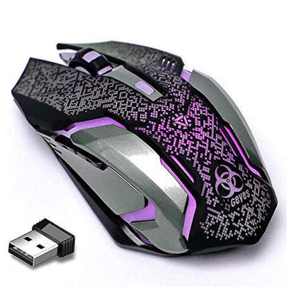 VEGCOO Wireless Gaming Mouse, C8 Wireless Rechargeable Mouse with Colorful LED Lights and 2400/1600/1000 DPI for Laptop and Computer (C9 Silver) - color: purple