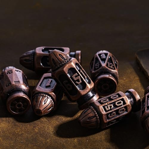 UDIXI Metal DND Bullet Dice Set, Polyhedral Bullet Metal Dice Set Copper | 7PCS, Cool Style, Magazines Container and PU Leather Bag, for D&D Dungeons and Dragons Role Playing Games and Tabletop Games - color: Copper