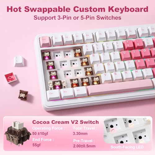 YUNZII B75 PRO MAX QMK/VIA Wireless Mechanical Keyboard | 75% Layout with Screen and Knob, Custom Hot Swap, Gasket, Creamy Switches, for Win/Mac (White Heart, Cocoa Cream V2 Switch) - color: White Heart, size: Cocoa Cream V2 Switch