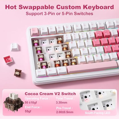 YUNZII B75 PRO MAX QMK/VIA Wireless Mechanical Keyboard | 75% Layout with Screen and Knob, Custom Hot Swap, Gasket, Creamy Switches, for Win/Mac (White Heart, Cocoa Cream V2 Switch) - color: White Heart, size: Cocoa Cream V2 Switch