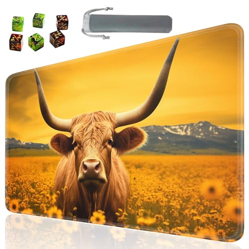 Board Game for TCG Playmat Table Mats Games Size 60X35 cm Mousepad Compatible for MTG RPG CCG Trading Card Game Play mats with 6 Dice (Playmat 4) Yellow Yak - color: SOTW-playmats-1-4