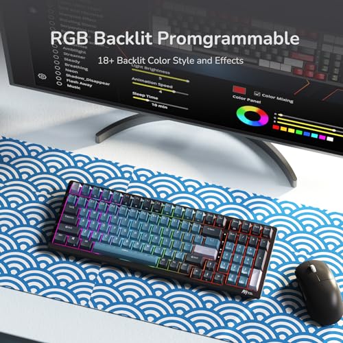 RK ROYAL KLUDGE RK98 Wireless Mechanical Keyboard, Triple Mode 2.4G/BT5.1/USB-C Hot Swappable Keyboard with Number Pad, Pre-lubed Linear Switches RGB Backlit Gaming Keyboard, Software Support - color: Blue, size: Hot Swap Red Switch