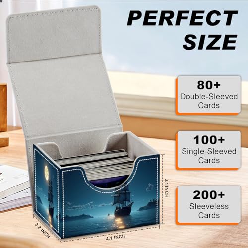 DEGDFSGR for TCG MTG Card Game Storage Box Organizer Trading Card Case Commander Deck Box Magnetic Closure Creative Pattern Up to 200 Cards, Moon Ship Blue Sea - color: Moon Ship Blue Sea
