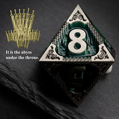 Haxtec DND Dice Set Metal D&D Dice Set with Leather Dice Bag Antique Iron Green Metal Polyhedral Dice Compatible with Dungeons and Dragons TTRPG Gifts - color: Iron Green
