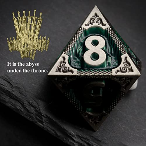 Haxtec Metal DND Dice Set, 7 Pcs Dragon Pattern Polyhedral Dice for RPG | Antique Green D&D Dice with Leather Bag, Compatible with Dungeons and Dragons, Heavy Metallic, TTRPG Gifts for Table Games - color: Iron Green