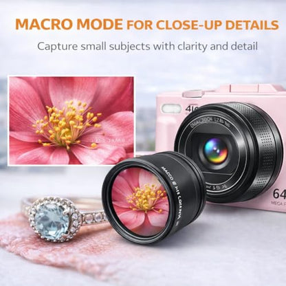 Acuvar 4K Digital Camera for Photography, 64MP Vlogging Camera with Flip Screen, WiFi, Wide Angle Lens, 16X Zoom, Compact Camera for YouTube, Travel, Beginners with 64GB Card - style: Starter Camera Kit