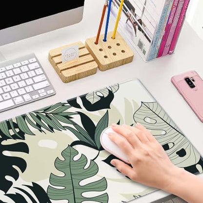 Linear Tropical Leaves Desk Mat, Extended Big Mouse Mat for Home and Office, Large Gaming Mousepad Laptop Keyboard Mat with Non-Slip Rubber Base, Stitched Edges (31.50"x11.8"x0.12") - color: Linear Tropical Leaves