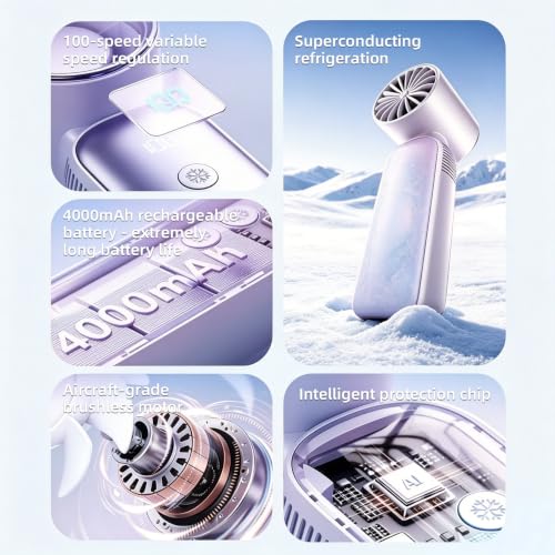 Mini Handheld Turbo Fan with Freeze-Cool Handle, 35ft/s High-Speed Airflow, 12H Battery, USB-C Rechargeable, 2-in-1 Handheld/Desk Portable Fan for Travel Cruise Disney (Pueple) - color: Pueple