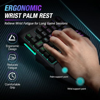 One Hand RGB Gaming Keyboard, Single Hand Keyboard with Wrist Rest, 35 Keys Portable Mini Half Gaming Keypad Mechanical Feeling Ergonomic Game Controller for PC Gamer