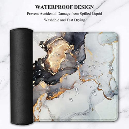 Lateefah Large Mouse Pad and Keyboard Wrist Rest, Desk Pad for Keyboard and Mouse, Extended Gaming Mouse Pad with Wrist Support, Waterproof Non-Slip Desk Mouse Mat for Office, Home - color: 4Pcs-Black & Grey Marble