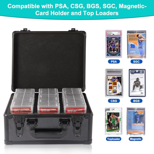 EcoVibe Graded Card Case, Aluminum Alloy Trading Card Storage Box with Carry Handle, Sports Card Case Holders with Dividers, Graded Card Storage Boxes Fits Psa, TCG, Csg, BGS, SGC Slabs - color: 3GE KX