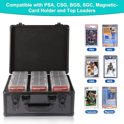 EcoVibe Graded Card Case, Aluminum Alloy Trading Card Storage Box with Carry Handle, Sports Card Case Holders with Dividers, Graded Card Storage Boxes Fits Psa, TCG, Csg, BGS, SGC Slabs - color: 3GE KX
