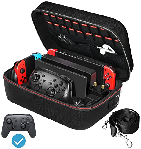 iVoler Carrying Storage Case for Nintendo Switch/Switch OLED Model (2021), Portable Travel All Protective Hard Messenger Bag Soft Lining 18 Games for Switch Console Pro Controller & Accessories Black - color: Black, size: 6.2''/7.0''