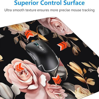 Peony Flowers Gaming Mouse Pad Pink Flowers Extended Gaming Mouse Pad Mat with Stitched Edge Non-Slip Base Big Mouse Pad 31.5"x11.8" Office Computer Keyboard Laptop Home - color: Peony Flowers_020, size: 11.8" x 31.5"