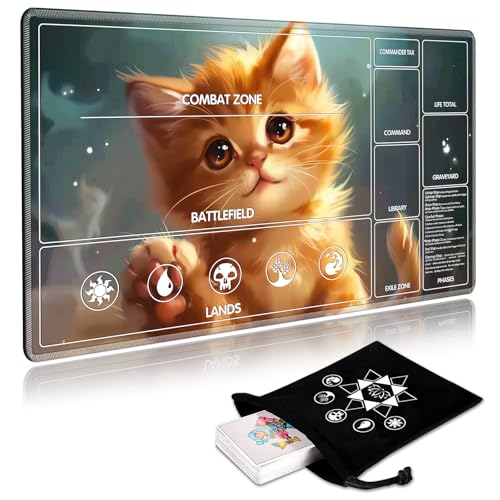 for MTG Playmat with Card Storage Bag,Non-Slip Rubber Base & Smooth Surface 24x14in,Beginner-Friendly Magic Mat for Commander Deck,Cute Little Orange Cat - color: Cute Little Orange Cat, size: 24 X 14 in