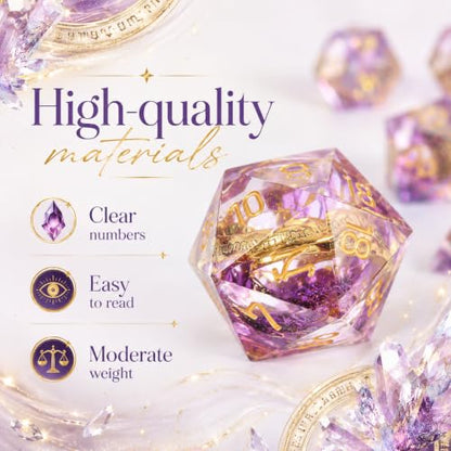 Metal Dice Set DND 7pcs with Gift Box - RPG Gift for Gamers(Gold-Purple) | Elegant gift box included, making it the ultimate present for roleplaying tabletop gamers and D&D enthusiasts - color: Gold-purple