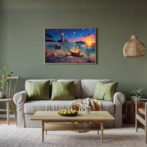 Puzzles for Adults 500 Pieces, Lighthouse Jigsaw Puzzles - Bottle of Stars, Impossible Beach Sailboat Puzzle for Seniors Families, 20.47x14.96 Inches, 1:1 Poster, Letter On The Back - style: Bottle of Stars