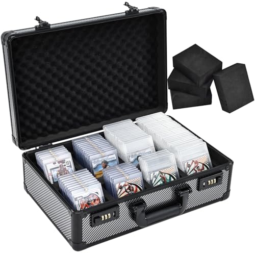 Faquenc Graded Card Case Storage Box, Trading Card Cases for Sports Cards with Combo Lock, Card Slab Case for Baseball Cards Storage, 4-Row Graded Cards Display Box X-Large