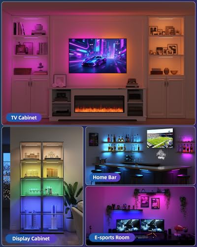 EZVALO 80RGB Color Changing Under Cabinet Lighting Wireless, 1800mAh Rechargeable Led Strip Shelf Lights, Timer & Dimmable Bar Light with Remote for Kitchen, Bedroom, Display Case, 6Pack