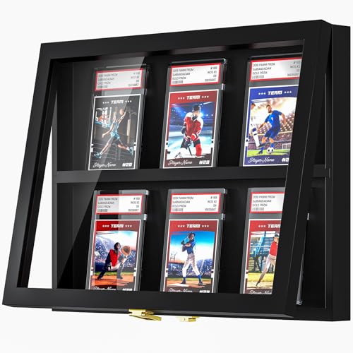 TJ.MOREE 6 Slot Baseball Graded Card Display Case, Black Wood | Fits Football, Basketball & Hockey Trading Card Collection, Acrylic Front - size: 6 Cards