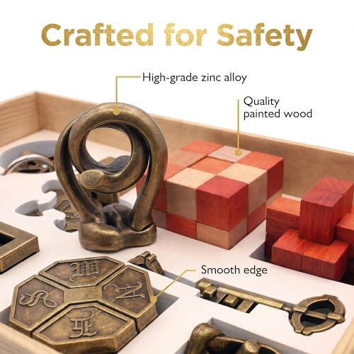 9PCS Metal Brain Teaser Puzzle Set, 3D Disentanglement Interlocking IQ Brain Puzzles for Adults & Teens, Fidget Desk Toy, Stress Relief Gift for Birthday, Christmas, Holiday & Family Party - color: Black
