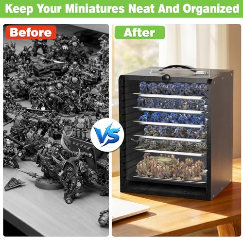 Miniature Storage Case for Collectibles Miniatures, Wooden Display Cases with 6 Trays, Miniature Display Case Miniatures Transport Case (Black) - color: Black