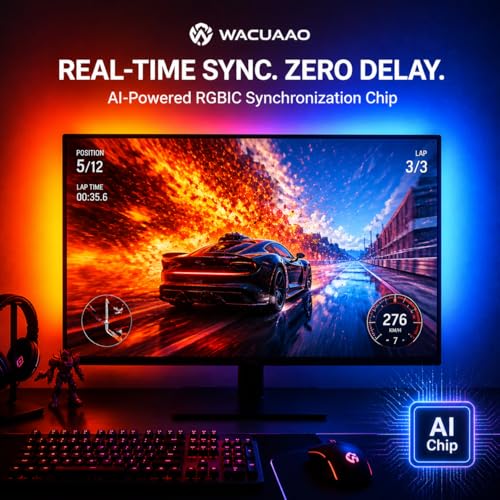 RGB Monitor Backlight with Screen Sync, Dual USB Powered Ambient Lighting Kit for 27 Inch Gaming Monitors, Music Mode, Immersive Dynamic LED Strip Lights for PC Setup (4 Sides - 27 inch) - size: 4 Sides - 27 inch