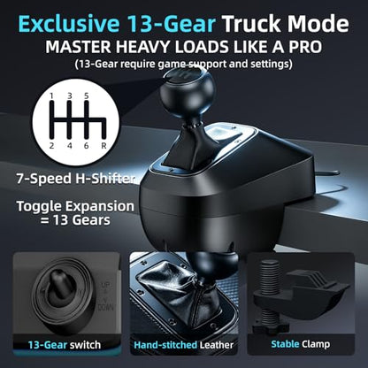 NBCP F10 PC Racing Wheel-1080 Degree Magnetic Induction Gaming Steering Wheel with 6-Speed H-Pattern Shifter and Linear Pedal,Sensitivity Adjustment,Angle Locking,Dual Motor Vibration-Steering Wheel for PC Windows 7/10/11, PS3 Support Euro Truck Simulator