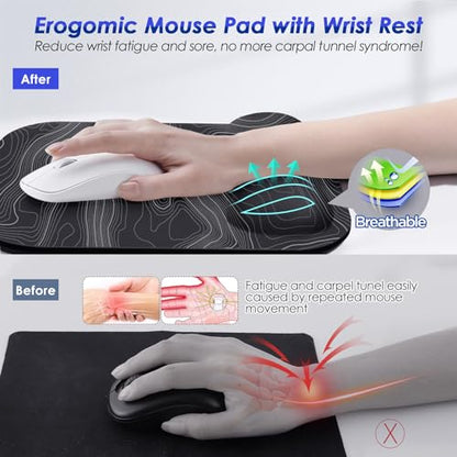 Gimars Large Smooth Superfine Fibre Memory Foam Ergonomic Mouse Pad Wrist Rest Support Mousepad with Nonslip Base for Laptop, Computer, Gaming & Office,Free Coaster Include-Topographic Map - color: Topographic Map