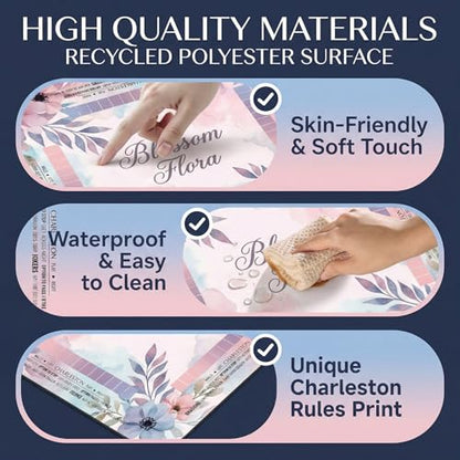 Mahjong Mat for Table - 32.3 Inch Waterproof & Non-Slip PU Velvet Surface, Lightweight No Crease No Odor Design for Noise Reduction,Includes Printed Rules (Blossom) - color: Blossom