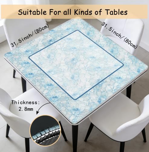 Preppy Blue Floral Mahjong Mat 31.5 x 31.5 Inch, Blue Grandmillennial Dahlia Flower Non-Slip Noise Reduction Mahjong Table Mat for American Mah Jong Poker Card Board Games Dominoes - color: Blue Grandmillennial