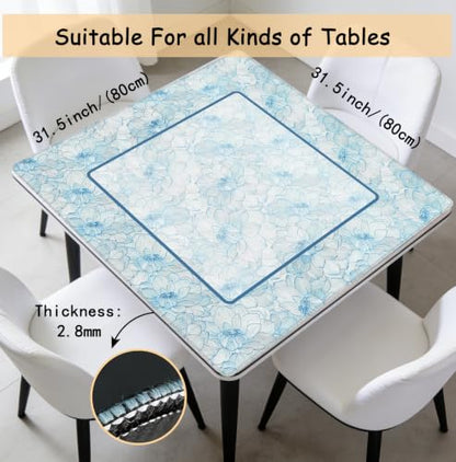 Preppy Blue Floral Mahjong Mat 31.5 x 31.5 Inch, Blue Grandmillennial Dahlia Flower Non-Slip Noise Reduction Mahjong Table Mat for American Mah Jong Poker Card Board Games Dominoes - color: Blue Grandmillennial