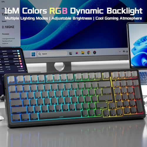 Aula F99 Wireless Mechanical Keyboard, Side Printed PBT Keycaps, Gasket Structure Hot Swappable, Creamy Sound, RGB Backlit, Tri-Mode 2.4GHz/BT5.0/USB-C PC Gaming Keyboard for PC/Laptop/Tablet - color: Gradient Black