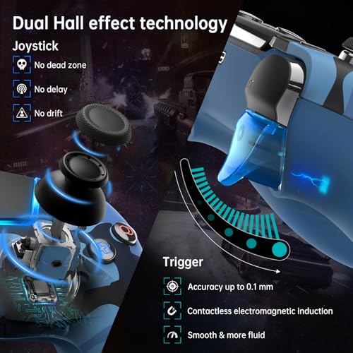 Wireless Controller for PS5, Compatible with PS5/Pro/Slim/PC, Replaces the PS5 Controller with Hall-Effect Joysticks, Hall-effect Triggers, 6-Axis Gyros, Dual Vibration And Turbo, 3.5mm Audio Jack/Speaker, Blue - color: Blue