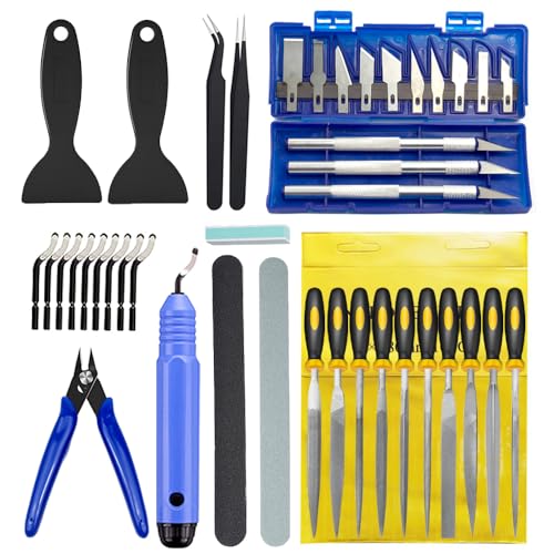 Anyman 42PCS 3D Printer Tools Kit, 3D Printer Accessories with Deburring Tool, Diamond Files, Pliers, Carving Knife Set and Scraper for 3D Print Removal, Smoothing, Finishing, Model Building