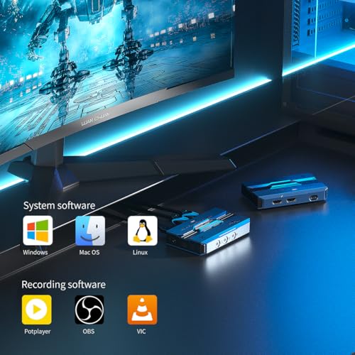 4K@60fps Capture Card, Yinker 2K@144fps 1080p@240fps Video Capture Card, HDR & VRR Capture and Loop-Out, No Latency for Live Streaming, Gaming, Camera, Switch, Xbox and PS5
