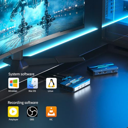 4K@60fps Capture Card, Yinker 2K@144fps 1080p@240fps Video Capture Card, HDR & VRR Capture and Loop-Out, No Latency for Live Streaming, Gaming, Camera, Switch, Xbox and PS5