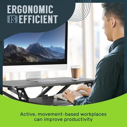 TechOrbits Standing Desk Converter - 32 Inch Adjustable Sit to Stand Up Workstation, Particle Board, Dual Monitor Desktop Riser with Keyboard Tray, for Home Office Laptop, Black 32" - size: 32" Particle Board