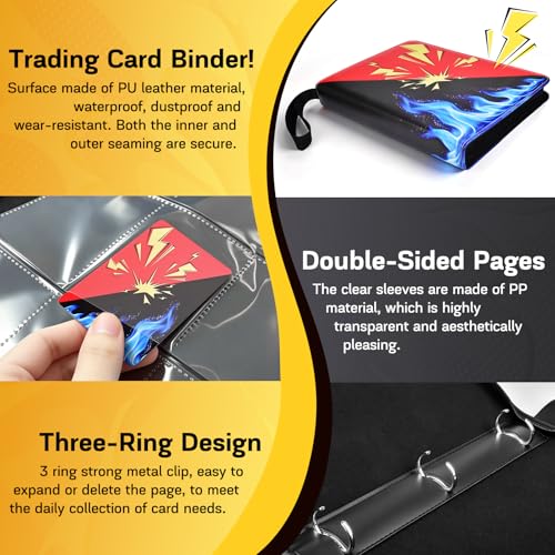 Card Binder 9 Pocket, 1080 Cards Trading Card Binder with 60 Removable Sleeves, Portable Card Binder with Zipper Suitable for TCG, CCG, Sports Cards, Card Sleeves Made of Premium PP Material for Gift