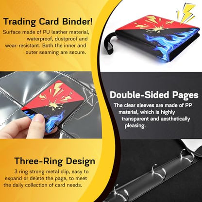 Card Binder 9 Pocket, 1080 Cards Trading Card Binder with 60 Removable Sleeves, Portable Card Binder with Zipper Suitable for TCG, CCG, Sports Cards, Card Sleeves Made of Premium PP Material for Gift