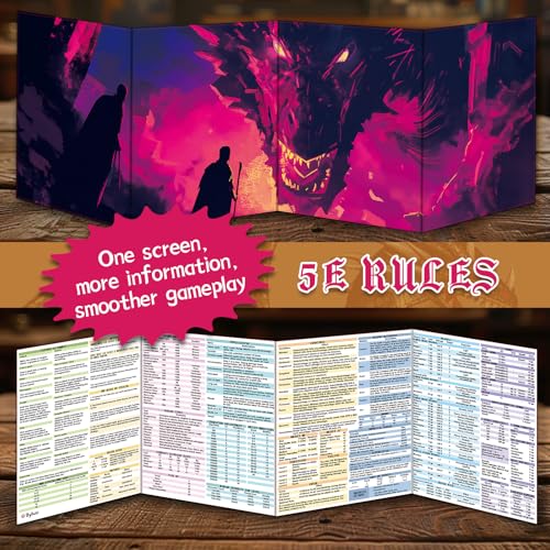 Byhoo 2 PCS DM Screen for D&D 5E with 2 Immersive Themes，Waterproof Reusable Surface, Tri-Fold Portable Design Folds to A4 Size DND Accessories Compatible with Players Handbook - style: Planar Realms - 2PCS: Astral mirage&Inferno Gale