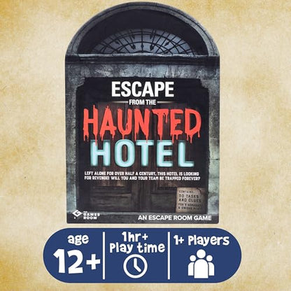 Fizz Creations Escape from The Haunted Hotel – 60-Minute Escape Room Board Game for 1–6 Players, Ages 16+, Mystery Puzzle Adventure, Ideal for Parties, Family Game Nights, and Halloween Fun