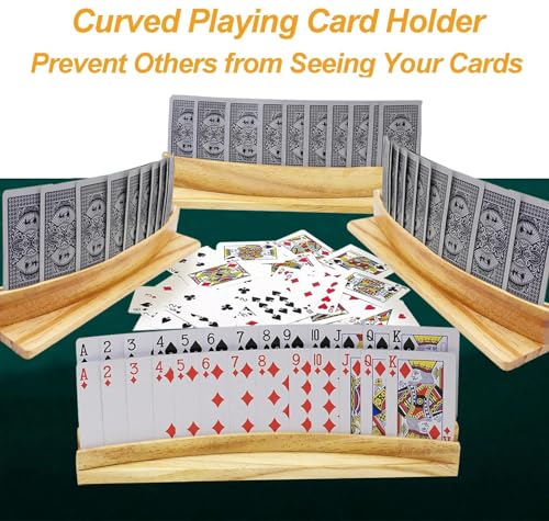 Card Holders for Playing Cards Set of 4 13inch Soild Wood Cards Holders for Kids Seniors Adults 4 Pack, Playing Card Trays/Racks for 5 Crowns Bridge Canasta Strategy Foot and Hand - size: set of 4
