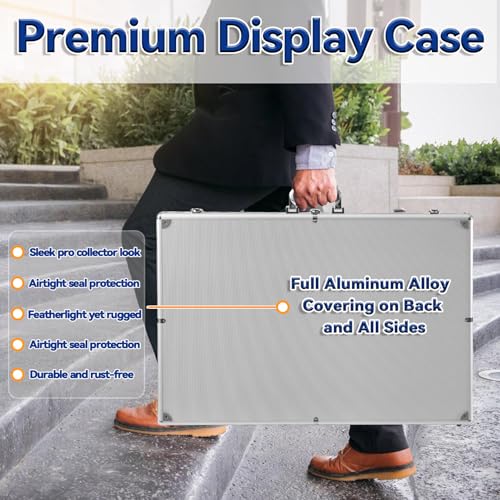 34"x22" Aluminum Card Display Case for Baseball MTG Collectible Cards with Bag, XL Table Top Trade Show Display Case with Lock for Graded Sports Card Jewelry Craft Collectibles-Black Lining