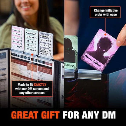 TIDYBOSS 50pcs Erasable DND Initiative Tracker | Put on top of Dungeon Master Screen or GM Screen with Character + Monster Insert Cards | d&d Accessories for TTRPGs