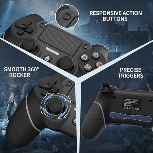 Wireless Controller Compatible with PS4/Pro/Slim, Black ps4 controller with Dual Vibration, 1000mAh Battery, 6-Axis Motion Sensor, Built-in Speaker & 3.5mm Headphone Jack, Charging Cable (Black) - color: Black